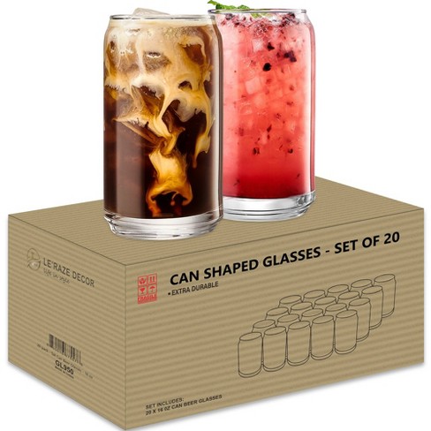 Drinking Glasses with Bamboo Lids and Glass Straw-16oz Can Shaped Glass  Cups,Beer Glasses,Iced Coffee Glasses,Ideal for Cocktail,Whiske,Soda,Bubble