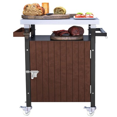 LunaLulinlk Cart with Stainless Steel Tabletop, Storage, Patio Kitchen Island with Wheels, Hooks, and Spice Rack