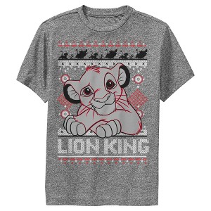 Boy's Lion King Simba Ugly Christmas Sweater Print Performance Tee - 1 of 4