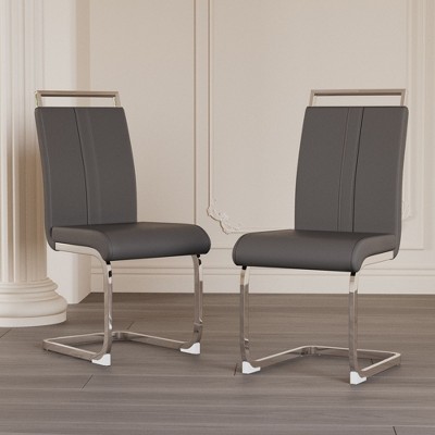 NicBex PU Faux Leather Dining Chairs Set of 2/4 with Silver Metal Legs for Living Room,Meeting Room,Bedroom