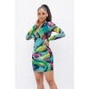 Slickblue Long Sleeve V-Neck Printed Dress, Lightweight Stretch Fabric, Green and Pink Colors, Size S-L - 4 of 4