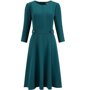 INSPIRE CHIC Women's Elegant A-Line Crew Neck 3/4 Sleeve Wear to Work Fit and Flare Dress - 1 of 4