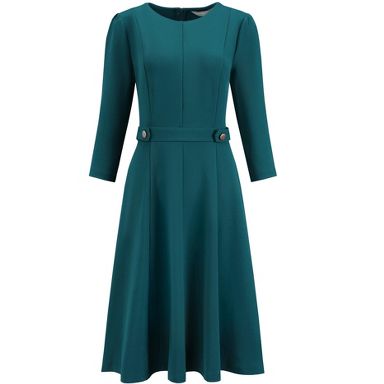 3 4 sleeve fit and flare dress ANGELINA V-Neck 3/4 Sleeve Knee-Length Fit N Flare Dress Black main image 1