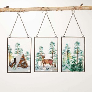 Woodland Triptych Ornament Multicolor 6.25"H Glass Set of 3 - 1 of 2