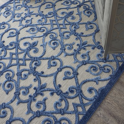 Aloha Grey/Blue Synthetic 3'6" x 5'6" Reversible Outdoor Rug