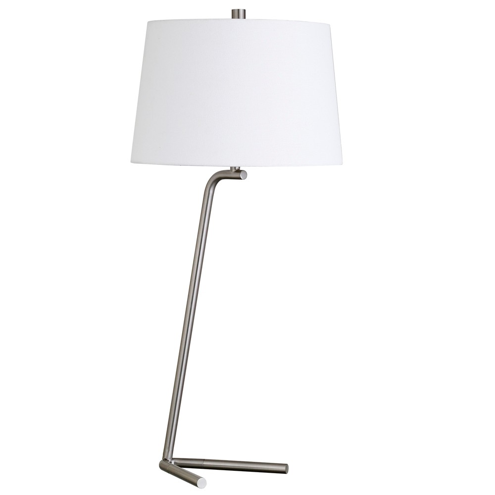 Hudson and Canal 28.5" Tilted Table Lamp Brushed Nickel/White : Mid-Century Modern, Adjustable, UL Listed