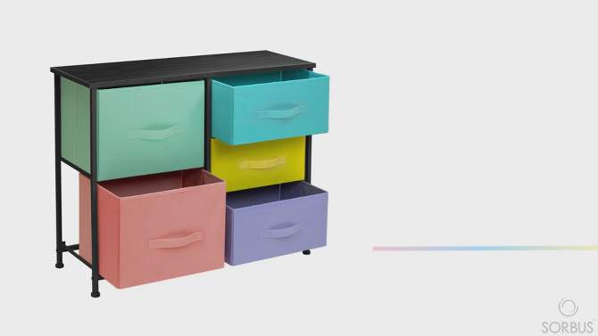 Sorbus  Dresser with 5 Drawers - Storage Chest Organizer with Steel Frame, Wood Top, Handles, Fabric Bins, 2 of 9, play video
