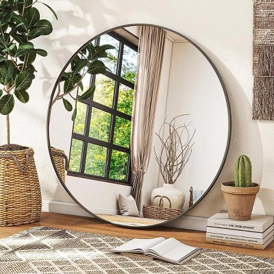Beautyolove Round Mirror 30 Black Wall Mounted Circle Mirrors Vanity Mirror with Brushed Aluminum Alloy Frame Modern Decoration