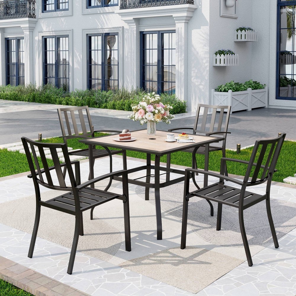 Photos - Dining Table 5pc Patio Table & Metal Chairs with Striped Design - Captiva Designs