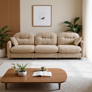 3-Seater Modular Chenille Sectional Sofa with Tufted Back & Wooden Base - 1 of 4