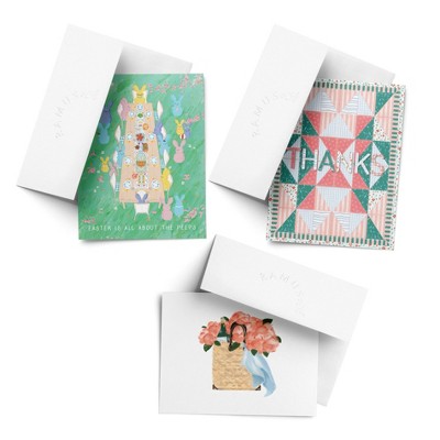 Easter/Spring Assorted Greeting Card Pack (3ct) "All About The Peeps, Thanks Quilt, Peonies Bag" by Ramus & Co