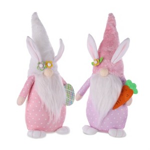 Easter Gnome 18" Fabric Bunny Shelf Sitter Set in Pastel Pink & Purple by Melrose - 1 of 3
