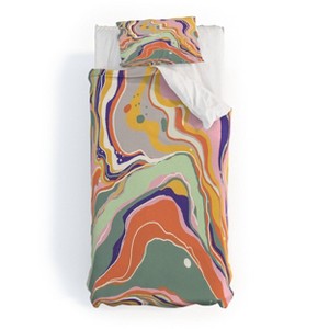 Deny Designs 2pc Twin/Twin Extra Long Gigi Rosado Retro Marble Duvet and Pillow Sham Set Green: Abstract Design, 300 Thread Count, Hidden Zipper - 1 of 4