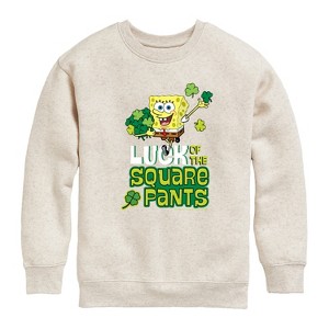 Boys' - SpongeBob Squarepants - Luck Of The Square Pants Graphic Long Sleeve Fleece Sweatshirt - 1 of 4