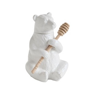 Storied Home White Bear Shaped Honey Pot with Lid & Bamboo Dipper - 1 of 1
