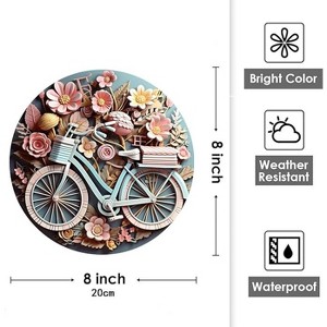 Lomsoe Rustic Metal Tin Sign Bicycle Bike Art Flower Wreath Welcome Door Hanging, Round 8x8 Inch, Garage Wall Decor, Retro, Vintage Sign - 1 of 1