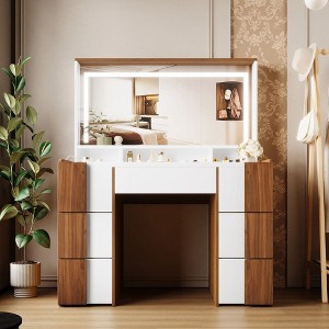NicBex Vanity Desk with Mirror Dressing Table with Stool, Vanity Set with Adjustable Shelves,2 Drawers and Side Cabinet for Bedroom - 1 of 4