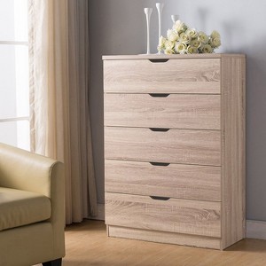 NicBex Modern 5-Drawer Tall Bedroom Dressers with Cutout Handles,Chest of Drawers for Bedroom,Entryway,Wooden Dresser,Natural - 1 of 4