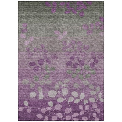 Purple And Gray Floral Washable Indoor Outdoor Area Rug