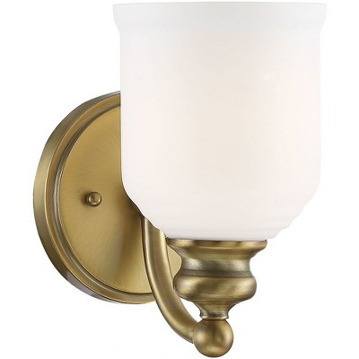 Melrose Warm Brass 1-Light Wall Sconce with Opal Glass Shade