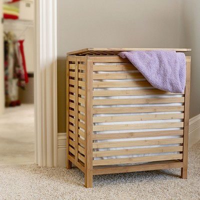 Natural Bamboo Collapsible Laundry Hamper with Lid and Cotton Bag