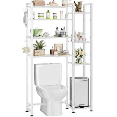 Simple Trending 8 Tier Over The Toilet Storage with Side Rack, Bathroom Organizer Metal Shelves for Towels, White