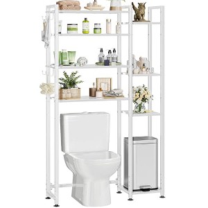 Simple Trending 8 Tier Over The Toilet Storage with Side Rack, Bathroom Organizer Metal Shelves for Towels, White - 1 of 4
