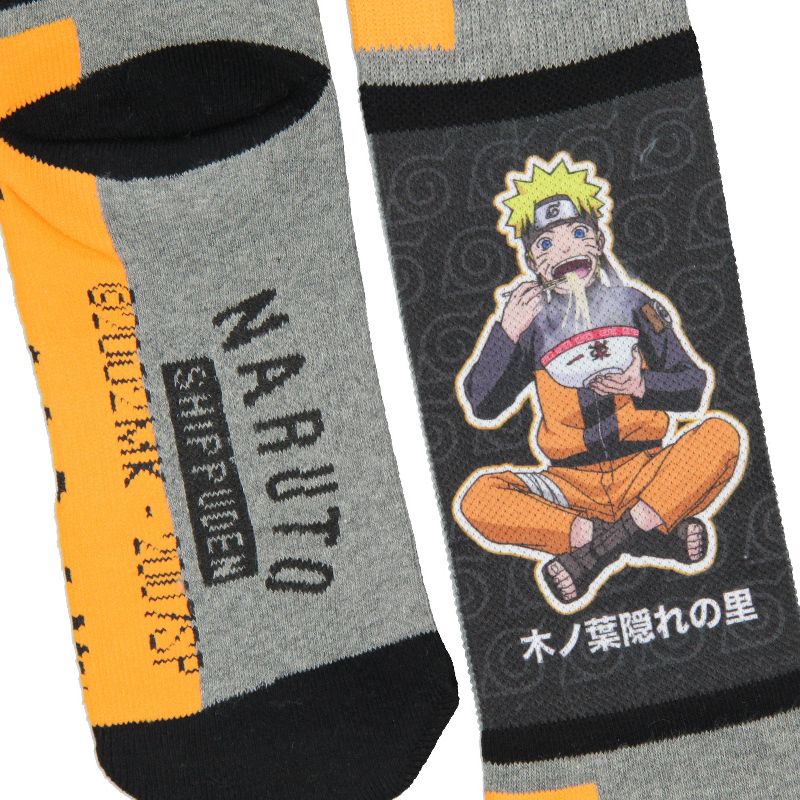 Naruto Shippuden Socks Anime Manga Men's Ichiraku Ramen Athletic Crew Socks Grey, 3 of 5