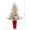 Nearly Natural 57-in Flocked Fraser Fir Artificial Christmas Tree with 300 Warm White Lights and 967 Bendable Branches in Tower Planter, Green/Red - 2 of 4
