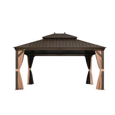 PURPLE LEAF Outdoor Hardtop Gazebo Canopy for Patio Deck Backyard Heavy Duty Outside Sunshade with Netting and Curtains
