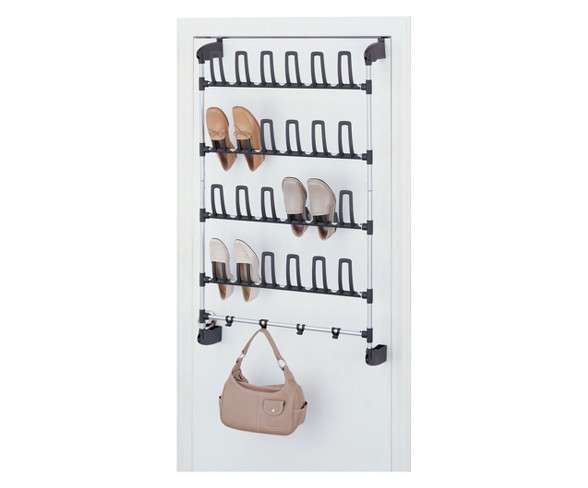 Neu Home Overdoor 12 Pair Shoe Rack With Hook Medium Silver