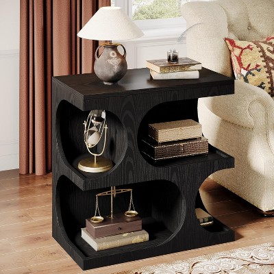 Tribesigns Modern End Table for Living Room, S-Shape Side Tables with 2-Tier Storage Shelf, Bedside Nightstands for Bedroom, Easy Assembly, Black