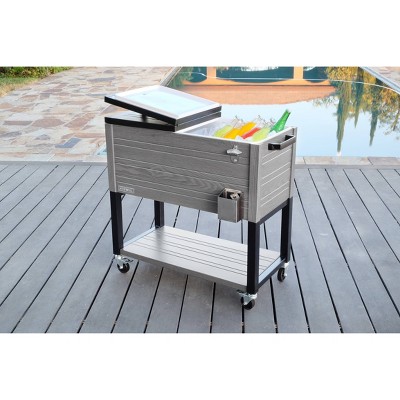 Permasteel 80-Quart Gray Woodgrain Rolling Patio Cooler with Wheels