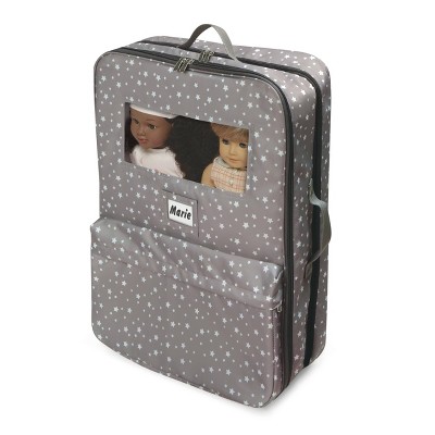 Gray and Pink Star Pattern Double Doll Carrier Set with Accessories