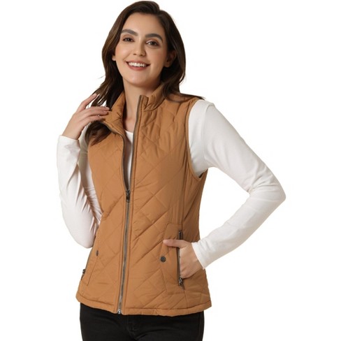 Allegra K Women's Stand Collar Lightweight Gilet Quilted Zip Vest