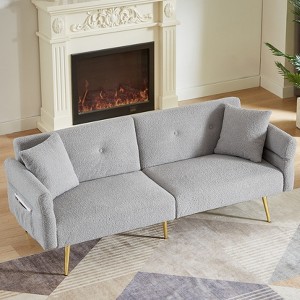 GDFStudio Rex Teddy Upholstered 80" Sleeper Sofa with Adjustable Armrest and Backrest - 1 of 4
