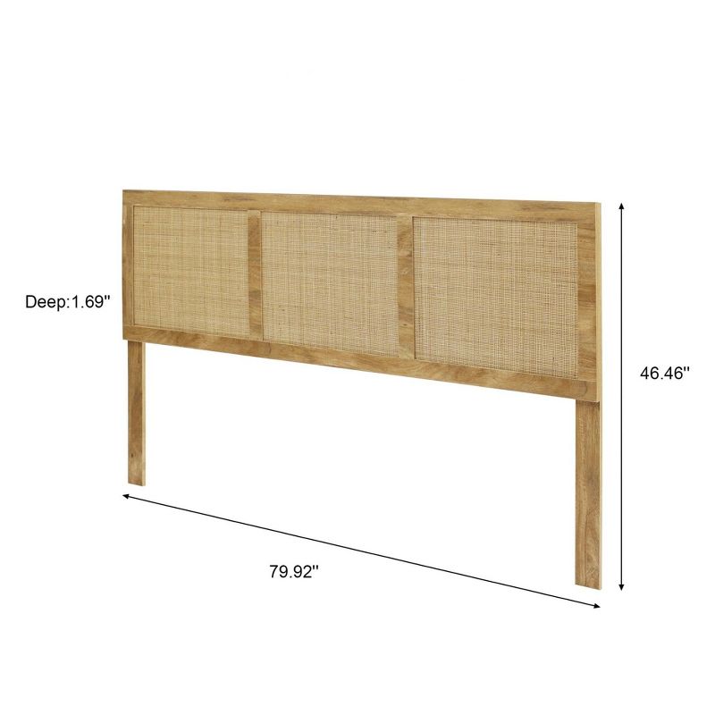 LuxenHome Oak Finish Wood with Natural Rattan Panels Headboard, King Brown, 5 of 6