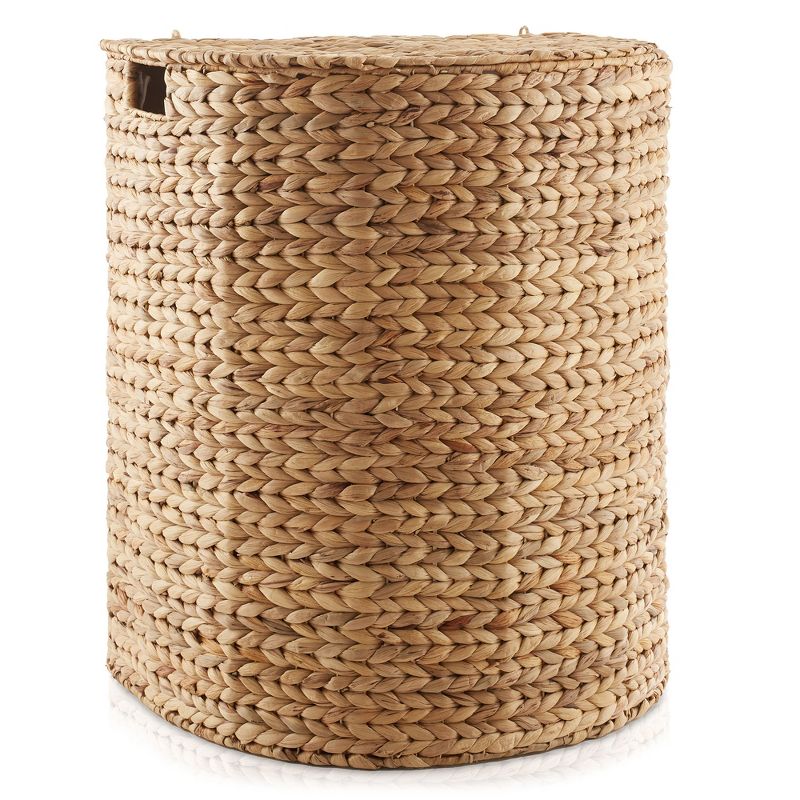 Casafield Half Moon Laundry Hamper with Lid and Removable Liner Bag, Woven Water Hyacinth Laundry Basket for Clothes, Towels, 3 of 7