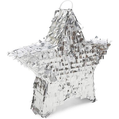 Silver Foil Star Pinata for Kids Birthday, Twinkle Little Star Baby Shower, Outer Space Party Supplies and Decorations, Small 13 x 3 inches