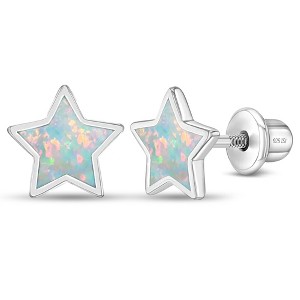 Girls' Sparkle Star Screw Back Sterling Silver Earrings - White - In Season Jewelry - 1 of 4