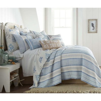 Twin Blue Cotton Reversible Nautical Quilt Set