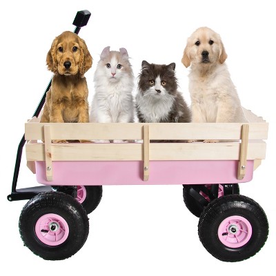 Vynxaria Outdoor Sport Wagon - Durable Tools Cart with Wooden Side Panels and Air Tires