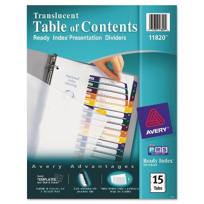 Avery Ready Index Customizable Table of Contents Plastic Dividers 15-Tab Letter 11820