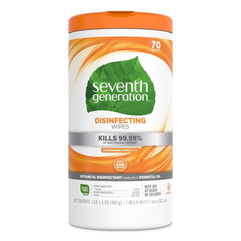 Seventh Generation Lemongrass Citrus Disinfecting Wipes - 70ct, 3 of 11