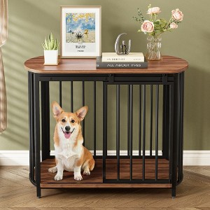 YOOCOZZ Curved Metal Dog Crate with Ventilated Design and Sliding Door for Medium Dogs - Brown - 1 of 4