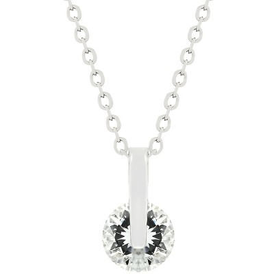 Slickblue Classic Solitaire Round Cubic Zirconia Pendant Necklace for Women, Rhodium Plated, 16” Chain
