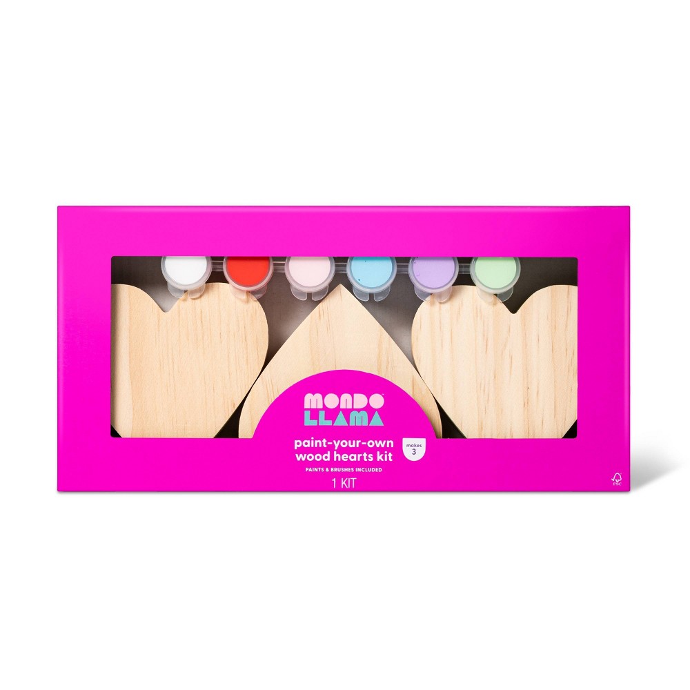 3pk Paint-Your-Own Valentine's Day Wood Hearts - Mondo Llama