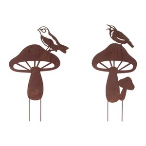 Metal Bird and Mushroom Garden Stake (Set of 2) - 1 of 4