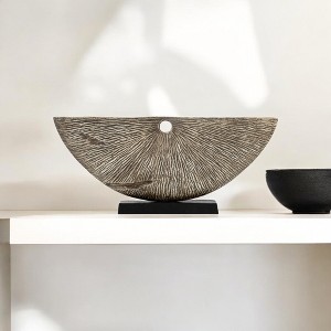 Metal Glam Decorative Sculpture - Textured Aluminum Modern Accent for Home, Office, Bedroom, and Living Room Decor - Ivory & Tan - 1 of 4