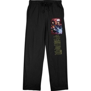 Jujutsu Kaisen Poster and Kanji Title Men's Black Graphic Pajama Pants - 1 of 2